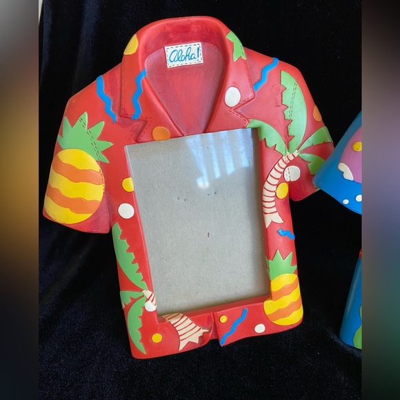 Lot of 2 Tropical Hawaiian Shirt Aloha  3.5” x 5" picture frames Fish Ocean - Picture 2 of 8